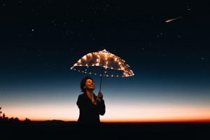 happy woman turned on the lights